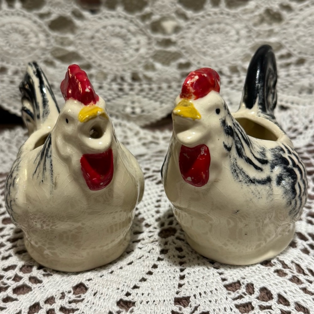 Two Piece Matching Ceramic Rooster Creamer and Sugar Bowl